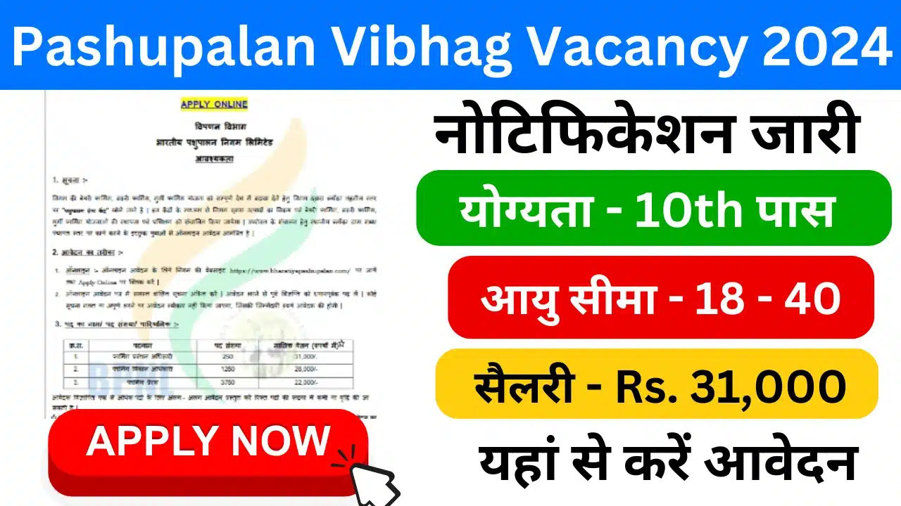 Pashupalan Vibhag Vacancy 2024