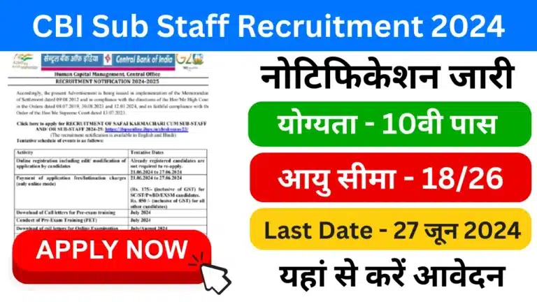 CBI Sub Staff Recruitment 2024