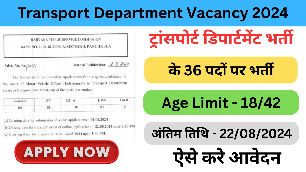 Transport Department Vacancy 2024